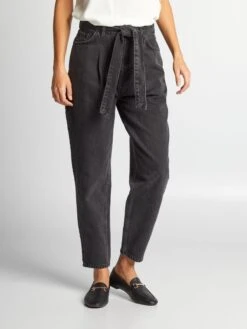 Vaquero Recto Paper Bag De Talle Alto - NIEVE_NEGRA -Zalaris Tienda vaquero recto paper bag de talle alto nievenegra axl65 1 frb2