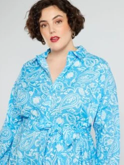 Vestido Camisero Corto Con Cinturón - AZUL -Zalaris Tienda vestido camisero corto con cinturon azul aev14 2 frb5