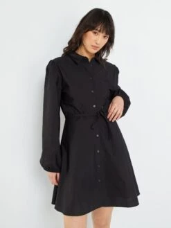 Vestido Camisero Corto Con Cinturón - Negro -Zalaris Tienda vestido camisero corto con cinturon negro ame09 4 frb5