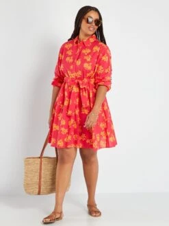 Vestido Camisero Corto Con Cinturón - ROSA