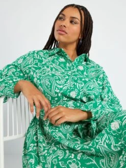 Vestido Camisero Corto Con Cinturón - VERDE -Zalaris Tienda vestido camisero corto con cinturon verde aev14 3 frb4