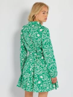 Vestido Camisero Corto Estampado - VERDE -Zalaris Tienda vestido camisero corto estampado verde adz77 4 frb3