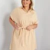 Vestido Camisero De Gasa De Algodón - BEIGE -Zalaris Tienda vestido camisero de gasa de algodon beige zn797 1 frb1