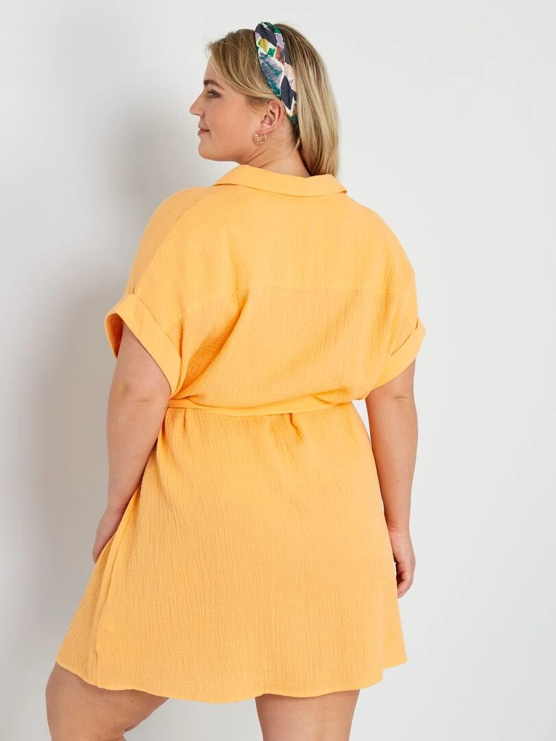 Vestido Camisero De Gasa De Algodón - Naranja Albaricoque 5 Vestido Camisero De Gasa De Algodón - Naranja Albaricoque - Imagen 3