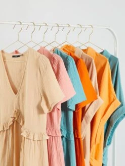 Vestido Camisero De Gasa De Algodón - Naranja Albaricoque 11 Vestido Camisero De Gasa De Algodón - Naranja Albaricoque -Zalaris Tienda vestido camisero de gasa de algodon naranja albaricoque zn797 7 frb5