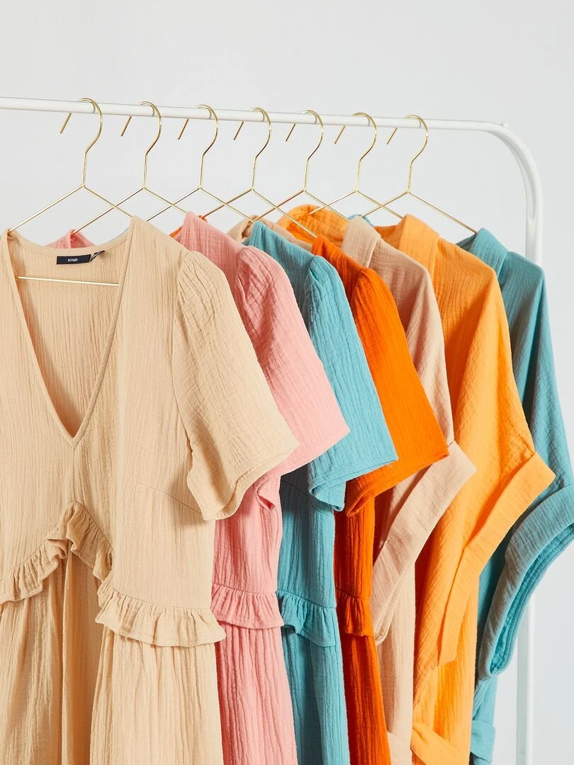 Vestido Camisero De Gasa De Algodón - Naranja Albaricoque 7 Vestido Camisero De Gasa De Algodón - Naranja Albaricoque - Imagen 5