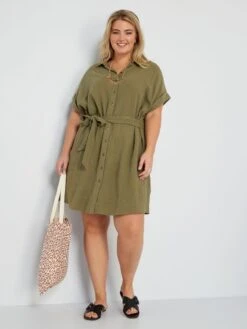 Vestido Camisero De Gasa De Algodón - Verde Liquen