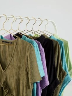 Vestido Camisero De Gasa De Algodón - Verde Liquen -Zalaris Tienda vestido camisero de gasa de algodon verde liquen zn797 9 frb5