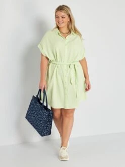 Vestido Camisero De Gasa De Algodón - VERDE