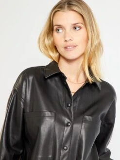 Vestido Camisero De Piel Sintética - Negro -Zalaris Tienda vestido camisero de piel sintetica negro zg170 1 frb3