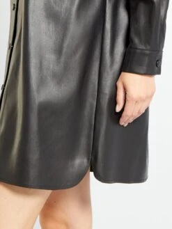 Vestido Camisero De Piel Sintética - Negro -Zalaris Tienda vestido camisero de piel sintetica negro zg170 1 frb5