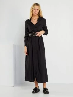 Vestido Camisero Largo - NEGRO