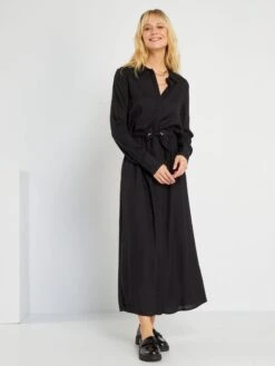 Vestido Camisero Largo - NEGRO -Zalaris Tienda vestido camisero largo negro zk457 1 frb4