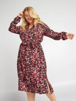 Vestido Camisero Midi Con Estampado All Over - NEGRO -Zalaris Tienda vestido camisero midi con estampado all over negro ahv54 1 frb2