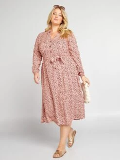 Vestido Camisero Midi Con Estampado All Over - ROJO