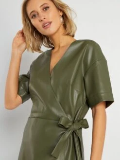 Vestido Corto Con Cinturón Anudable - Verde Oscuro -Zalaris Tienda vestido corto con cinturon anudable verde oscuro zi680 3 frb4