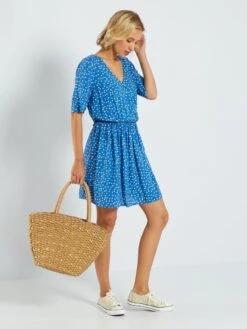 Vestido Corto Con Estampado De Fantasía - AZUL