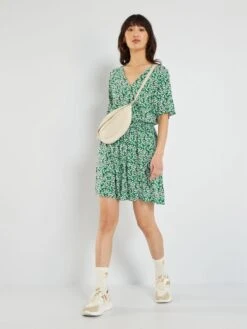 Vestido Corto Con Estampado De Fantasía - VERDE