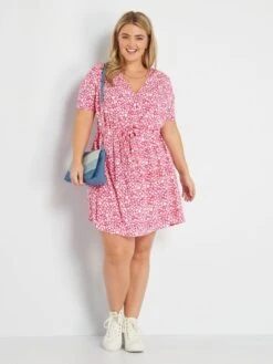 Vestido Corto Con Lunares Pequeños - ROSA