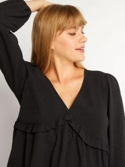 Vestido Corto Con Volante Texturizado - Negro -Zalaris Tienda vestido corto con volante texturizado negro aiu35 2 frb4