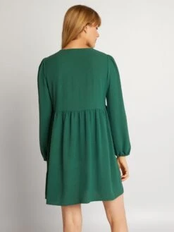 Vestido Corto Con Volante Texturizado - Verde -Zalaris Tienda vestido corto con volante texturizado verde aiu35 4 frb3