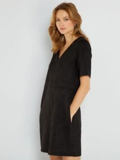 Vestido Corto De Antelina - Negro