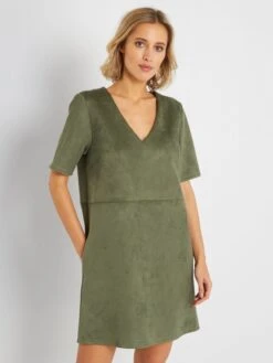 Vestido Corto De Antelina - Verde Oscuro