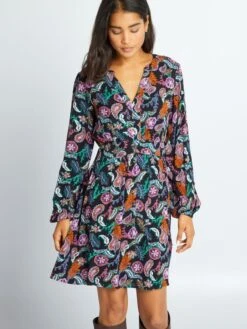 Vestido Corto De Crespón - NEGRO