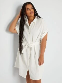 Vestido Corto De Gasa De Algodón - BLANCO