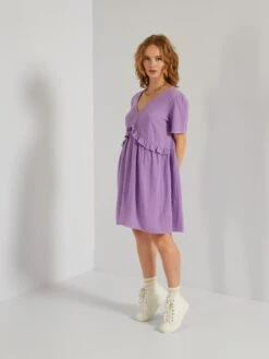 Vestido Corto De Gasa De Algodón - Morado