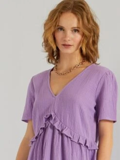 Vestido Corto De Gasa De Algodón - Morado -Zalaris Tienda vestido corto de gasa de algodon morado zn774 5 frb3