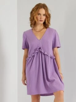 Vestido Corto De Gasa De Algodón - Morado -Zalaris Tienda vestido corto de gasa de algodon morado zn774 5 frb4