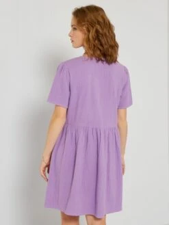 Vestido Corto De Gasa De Algodón - Morado -Zalaris Tienda vestido corto de gasa de algodon morado zn774 5 frb5