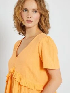 Vestido Corto De Gasa De Algodón - Naranja Albaricoque -Zalaris Tienda vestido corto de gasa de algodon naranja albaricoque zn774 7 frb3