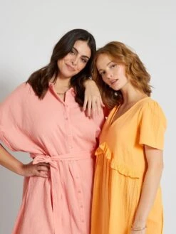 Vestido Corto De Gasa De Algodón - Naranja Albaricoque -Zalaris Tienda vestido corto de gasa de algodon naranja albaricoque zn774 7 frb5