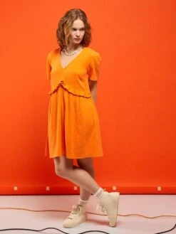 Vestido Corto De Gasa De Algodón - Naranja