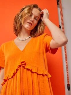 Vestido Corto De Gasa De Algodón - Naranja -Zalaris Tienda vestido corto de gasa de algodon naranja zn774 2 frb3