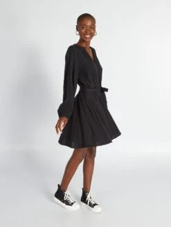 Vestido Corto De Gasa De Algodón - Negro -Zalaris Tienda vestido corto de gasa de algodon negro axz58 1 frb3