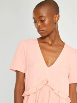 Vestido Corto De Gasa De Algodón - ROSA -Zalaris Tienda vestido corto de gasa de algodon rosa zn774 6 frb5