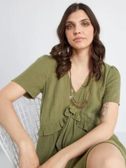 Vestido Corto De Gasa De Algodón - Verde Liquen -Zalaris Tienda vestido corto de gasa de algodon verde liquen zn774 9 frb4