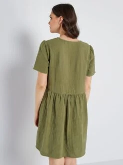 Vestido Corto De Gasa De Algodón - Verde Liquen -Zalaris Tienda vestido corto de gasa de algodon verde liquen zn774 9 frb5