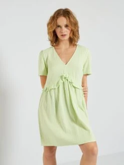 Vestido Corto De Gasa De Algodón - VERDE