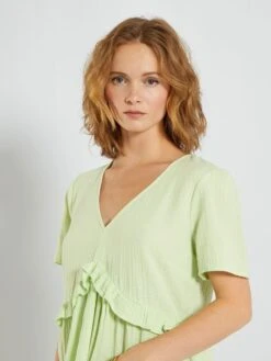 Vestido Corto De Gasa De Algodón - VERDE -Zalaris Tienda vestido corto de gasa de algodon verde zn774 10 frb3