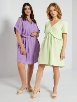 Vestido Corto De Gasa De Algodón - VERDE -Zalaris Tienda vestido corto de gasa de algodon verde zn774 10 frb4