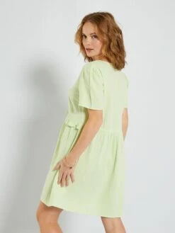 Vestido Corto De Gasa De Algodón - VERDE -Zalaris Tienda vestido corto de gasa de algodon verde zn774 10 frb5