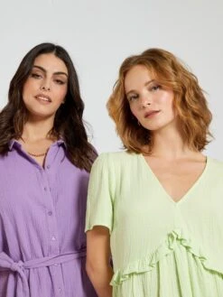 Vestido Corto De Gasa De Algodón - VERDE -Zalaris Tienda vestido corto de gasa de algodon verde zn774 10 frb6