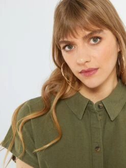 Vestido Corto De Lino 'JDY' - KAKI -Zalaris Tienda vestido corto de lino jdy kaki abv98 3 frb3