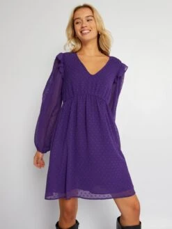 Vestido Corto De Plumeti - PURPURA