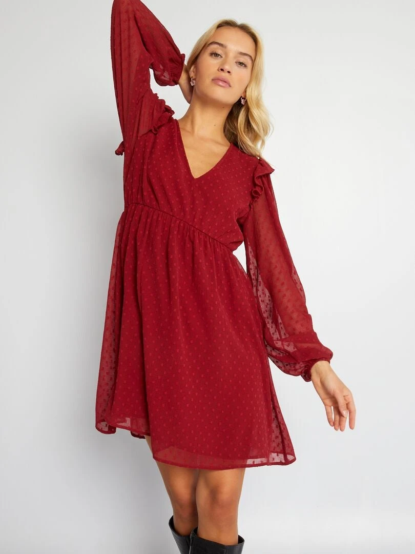 Vestido Corto De Plumeti - ROJO 3 Vestido Corto De Plumeti - ROJO