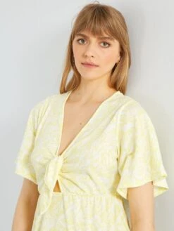 Vestido Corto De Punto Gofrado - AMARILLO -Zalaris Tienda vestido corto de punto gofrado amarillo zs937 1 frb3